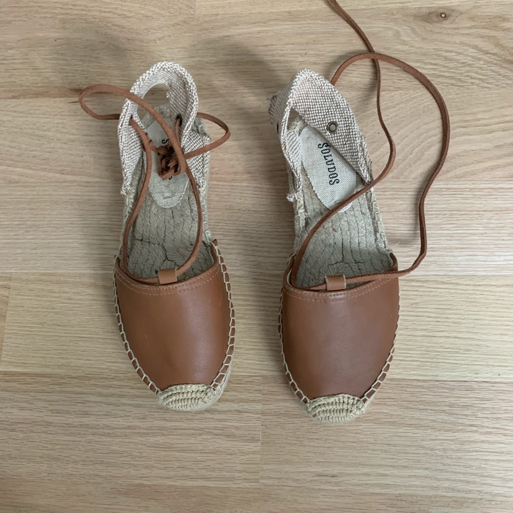 Soludos brown espadrilles with ankle wrap